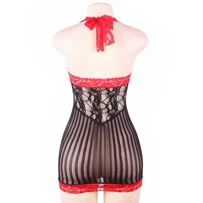 Halter Neck Contrast Color Mesh Patchwork Sleep Dress