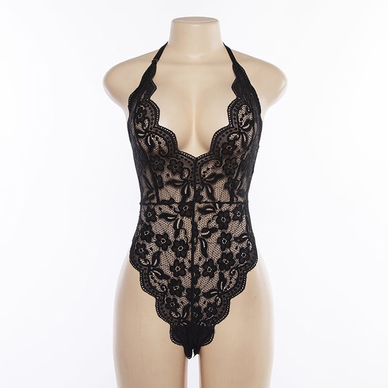 Hollow Lingerie Lace Deep V Loungewear Bodysuit