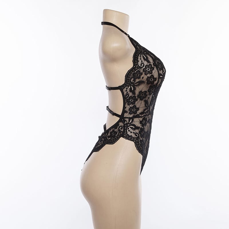 Hollow Lingerie Lace Deep V Loungewear Bodysuit