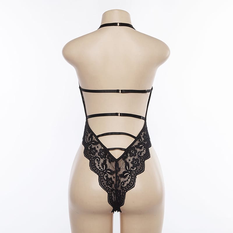 Hollow Lingerie Lace Deep V Loungewear Bodysuit