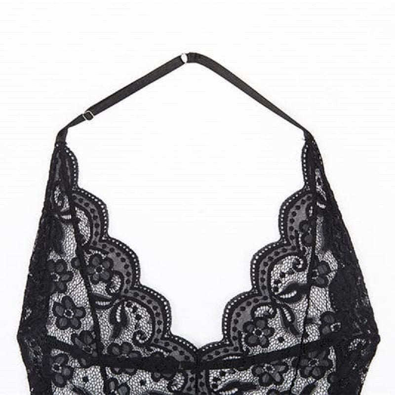 Hollow Lingerie Lace Deep V Loungewear Bodysuit