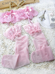 Lace Bow Patterned Garter Belt With Thong and Stocking