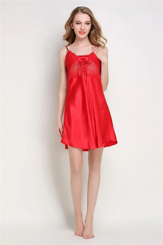 Lace Faux Silk V-neck Nightgown