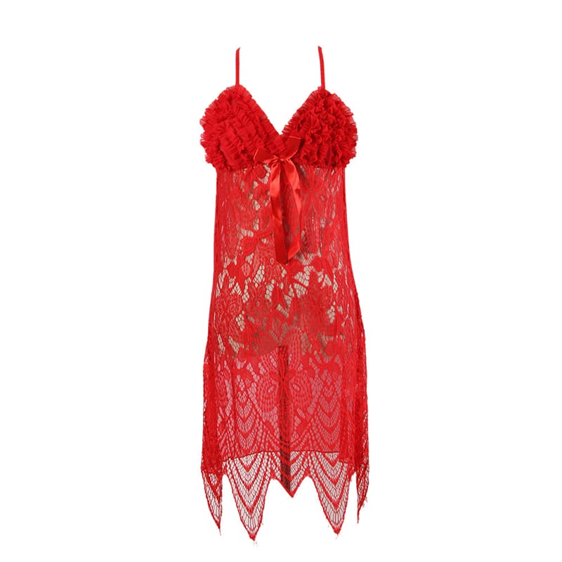 Lace Patchwork Mesh Hollow Out Strap Night Dress