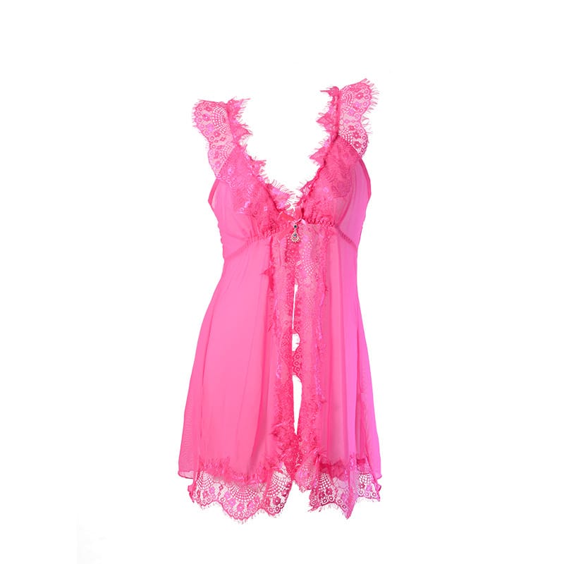 Lace Patchwork Mesh See-Through Night Dress