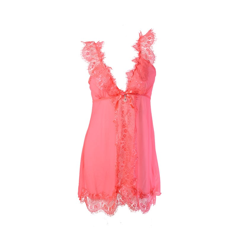 Lace Patchwork Mesh See-Through Night Dress