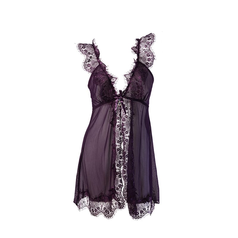 Lace Patchwork Mesh See-Through Night Dress