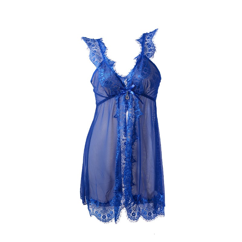 Lace Patchwork Mesh See-Through Night Dress