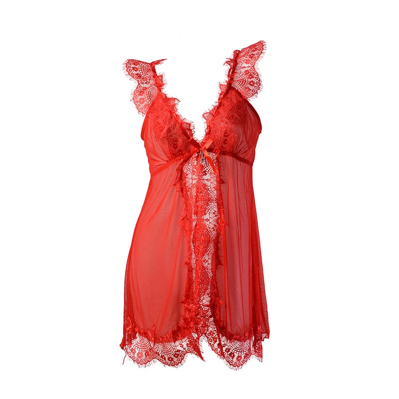 Lace Patchwork Mesh See-Through Night Dress