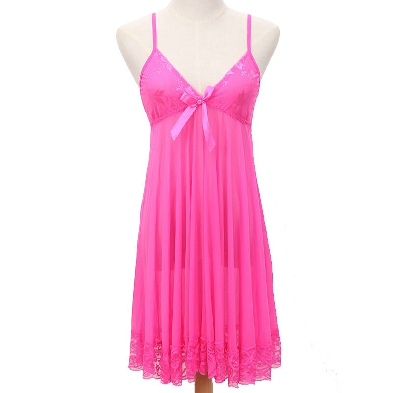Lace Patchwork Mesh Strap Night Dress