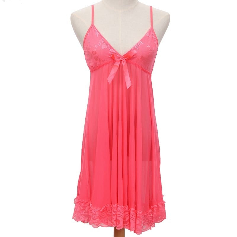 Lace Patchwork Mesh Strap Night Dress