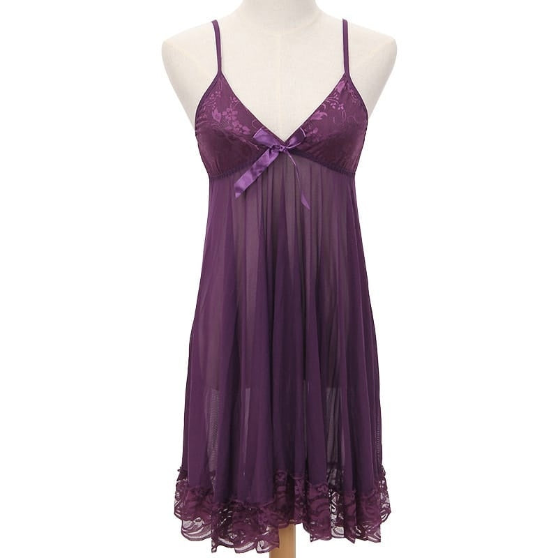 Lace Patchwork Mesh Strap Night Dress