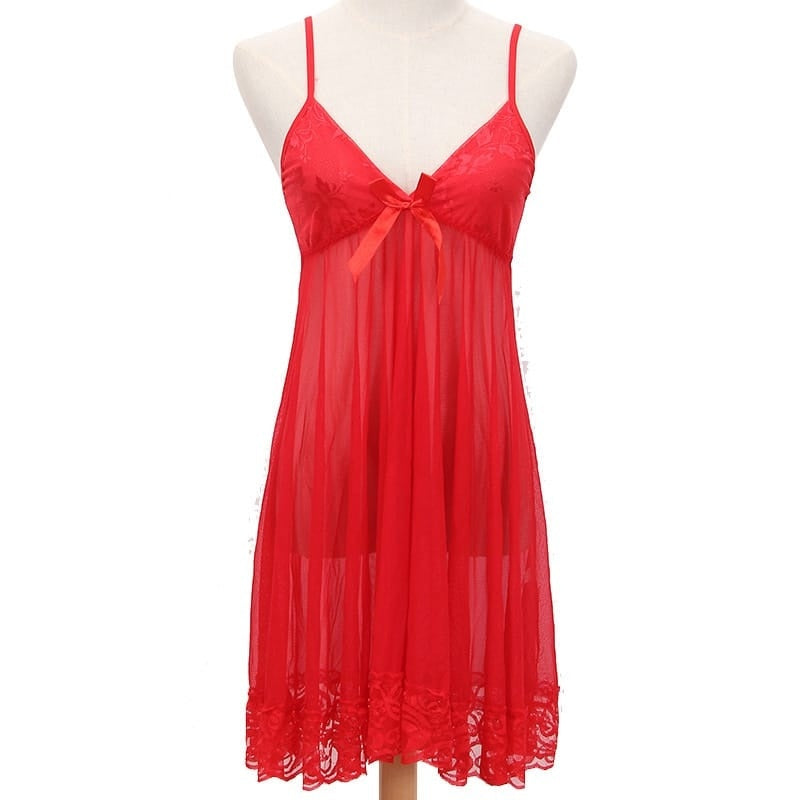 Lace Patchwork Mesh Strap Night Dress