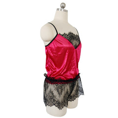Lace Patchwork See-Through Satin Pajama Sets