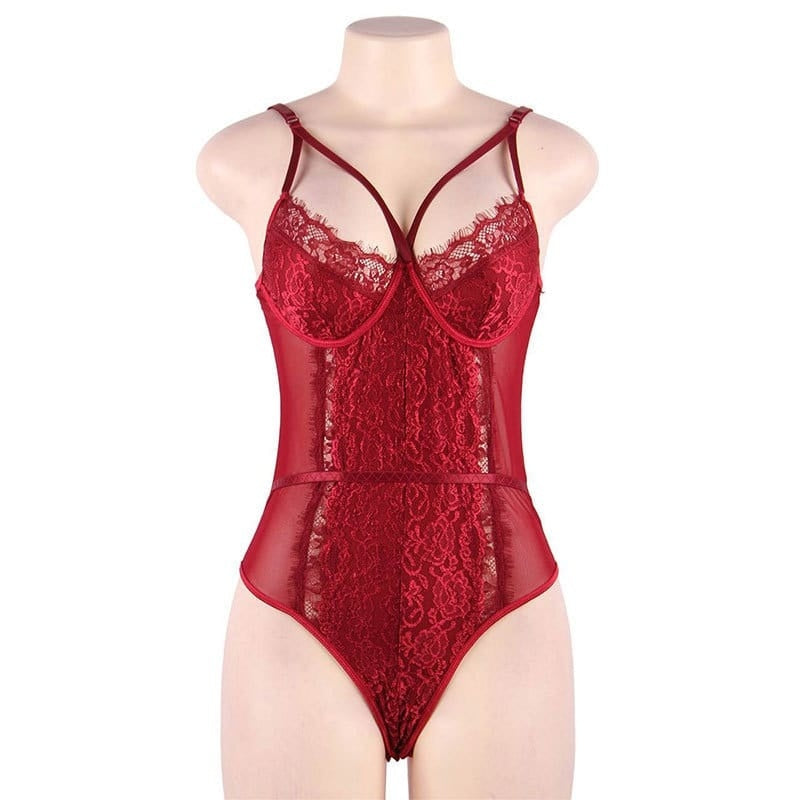 Lace Patchwork Solid Color Bodysuit
