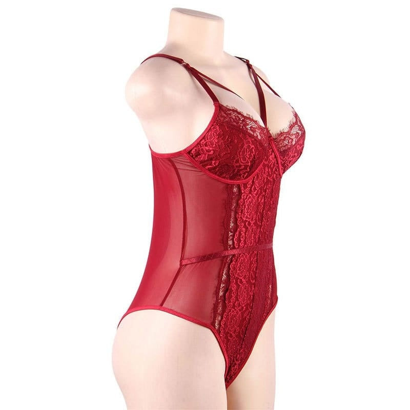 Lace Patchwork Solid Color Bodysuit