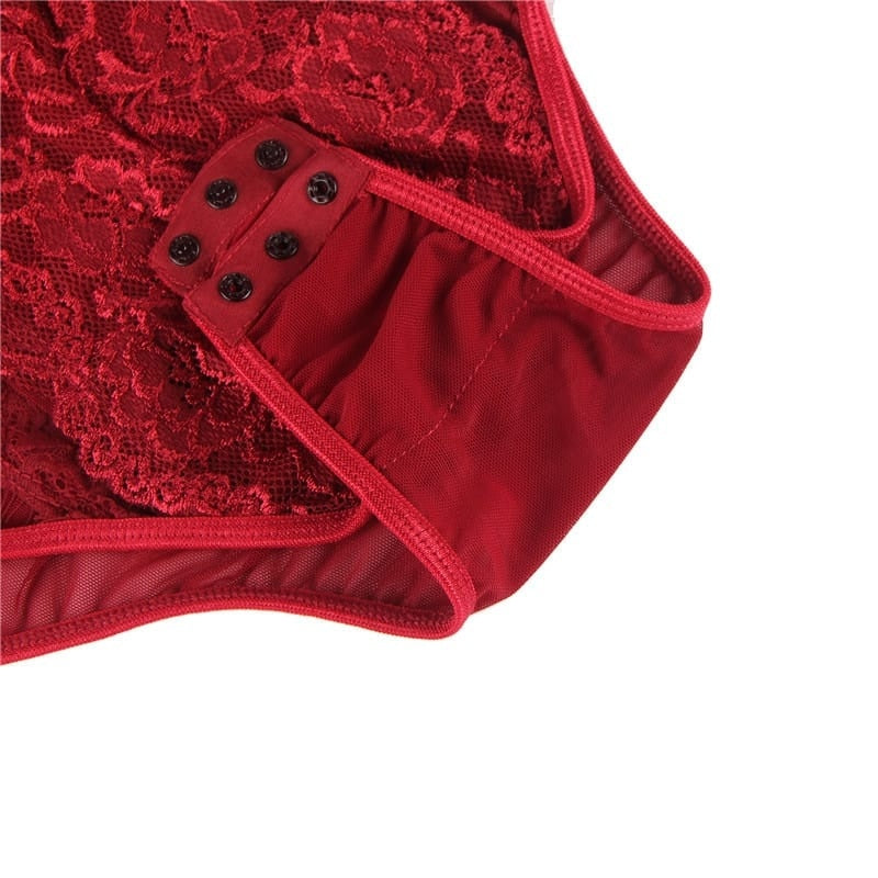 Lace Patchwork Solid Color Bodysuit
