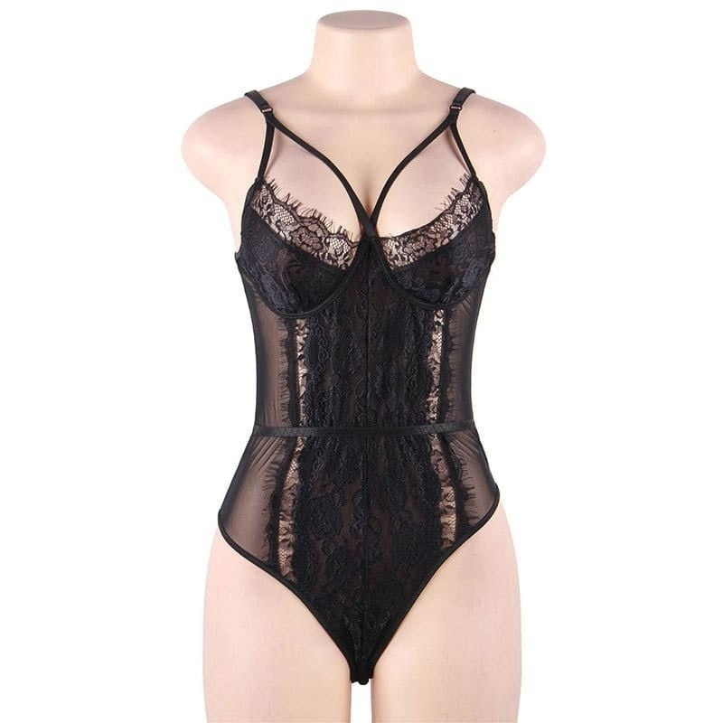 Lace Patchwork Solid Color Bodysuit