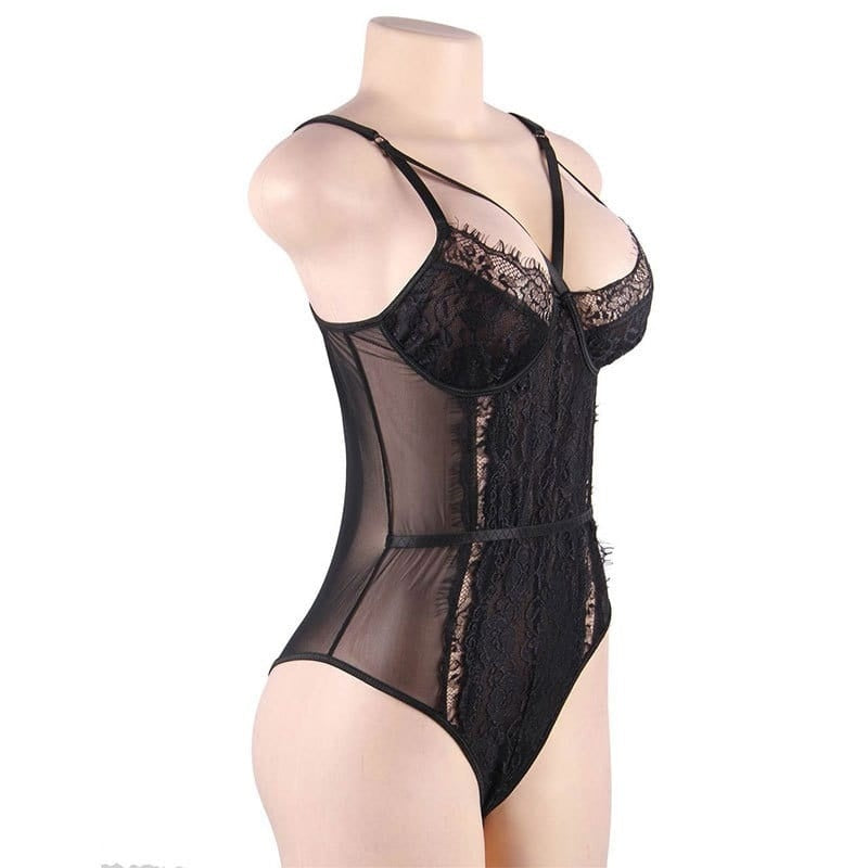 Lace Patchwork Solid Color Bodysuit