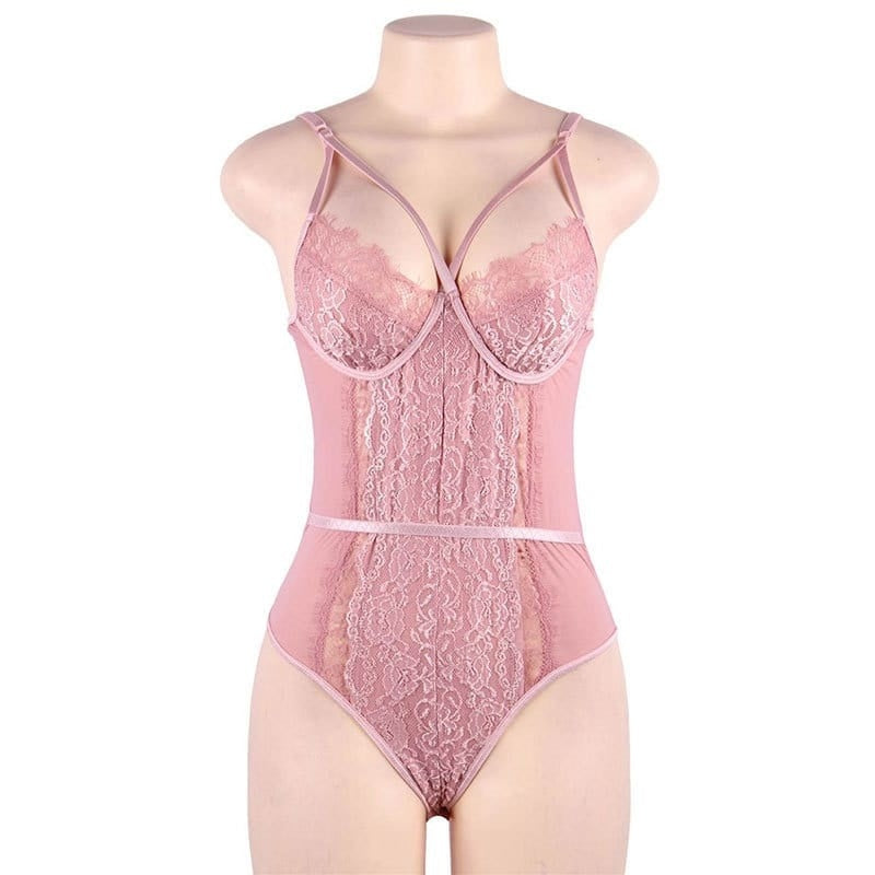Lace Patchwork Solid Color Bodysuit