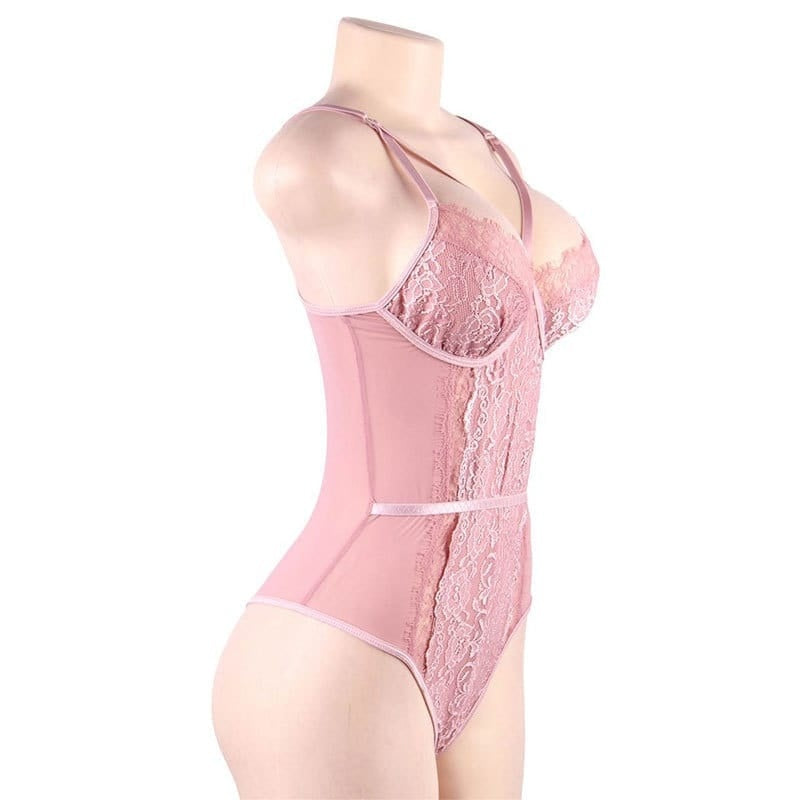 Lace Patchwork Solid Color Bodysuit