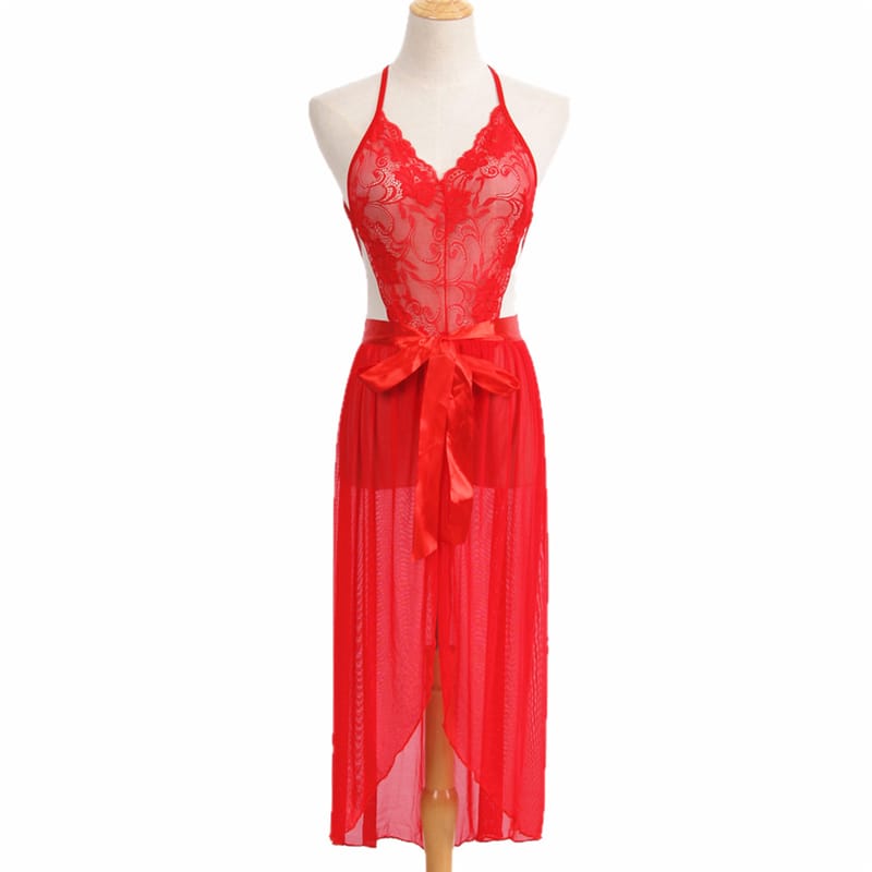 Lace See Through Backless Strap Night Dress