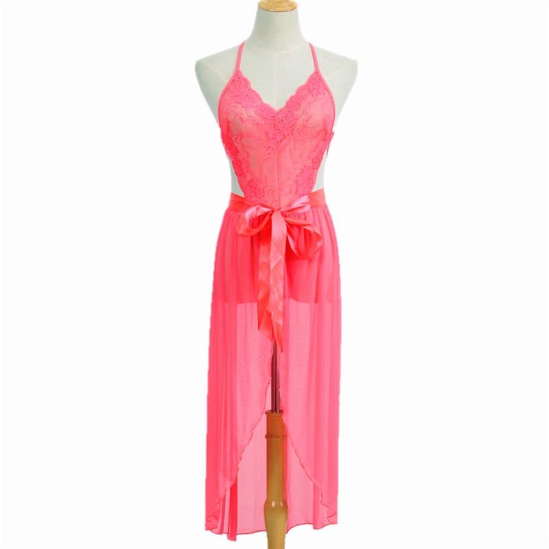 Lace See Through Backless Strap Night Dress