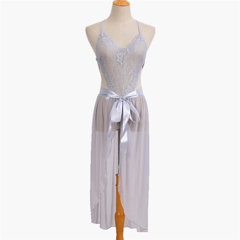Lace See Through Backless Strap Night Dress