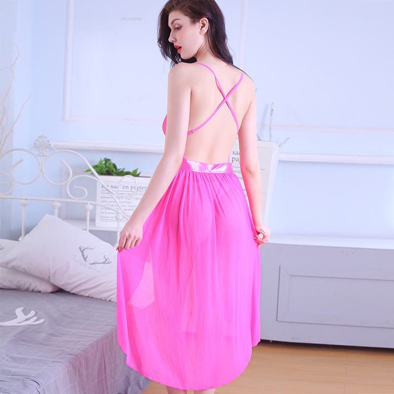 Lace See Through Backless Strap Night Dress