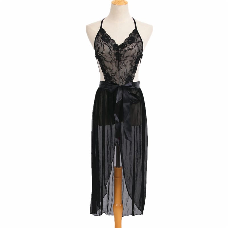 Lace See Through Backless Strap Night Dress