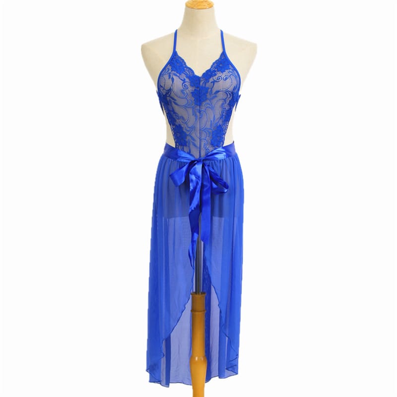 Lace See Through Backless Strap Night Dress