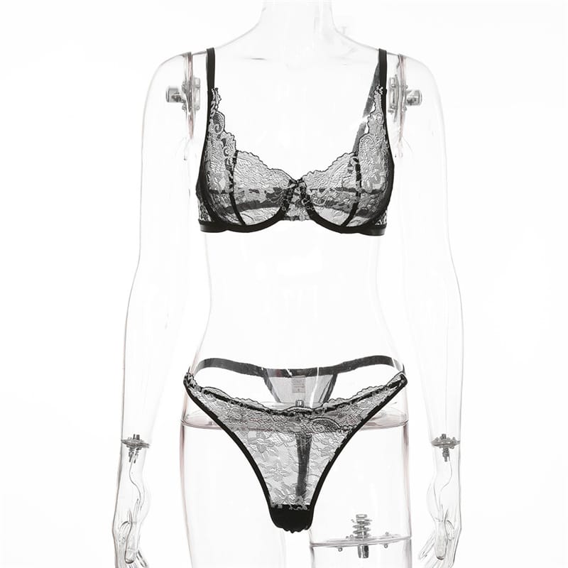 Lace See-through Underwire Bra And Tangas Two Pieces Set