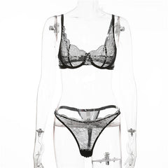 Lace See-through Underwire Bra And Tangas Two Pieces Set