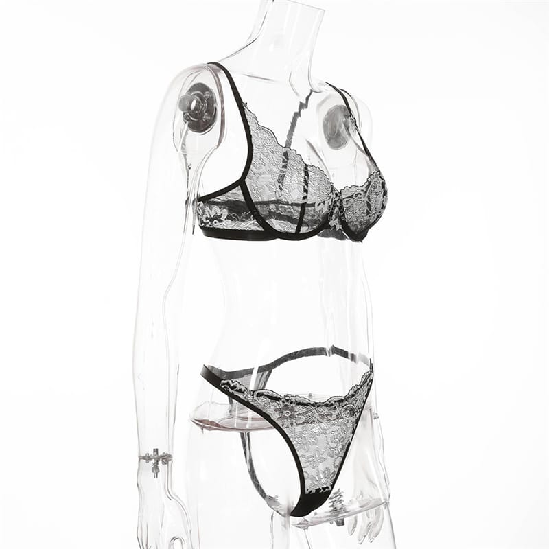 Lace See-through Underwire Bra And Tangas Two Pieces Set