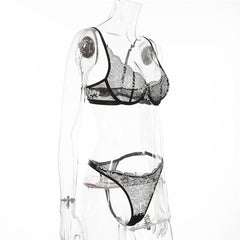 Lace See-through Underwire Bra And Tangas Two Pieces Set