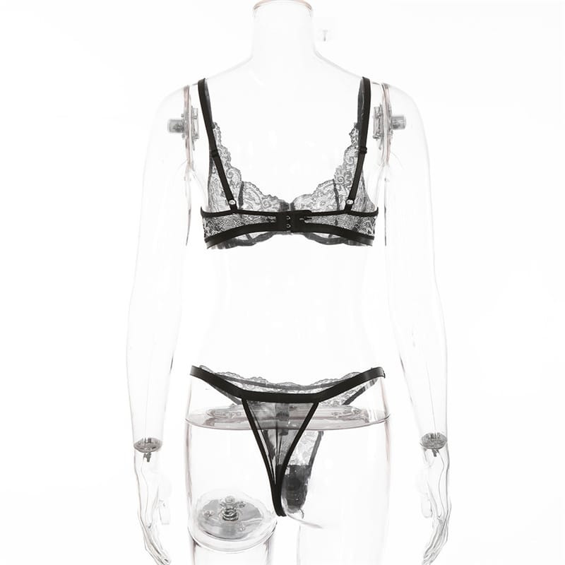 Lace See-through Underwire Bra And Tangas Two Pieces Set