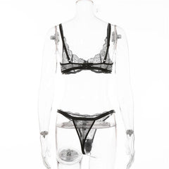 Lace See-through Underwire Bra And Tangas Two Pieces Set