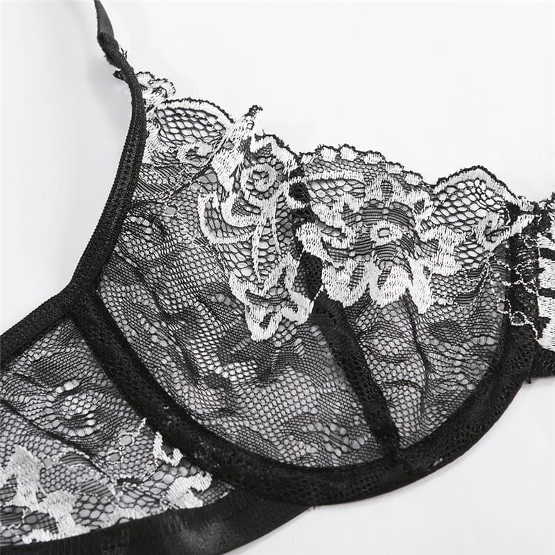 Lace See-through Underwire Bra And Tangas Two Pieces Set