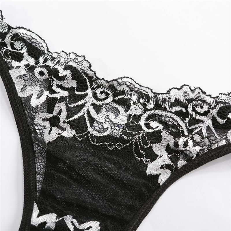 Lace See-through Underwire Bra And Tangas Two Pieces Set