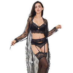 Lace Underwear Robe+Bra+Panties 7 Piece Set