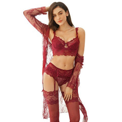 Lace Underwear Robe+Bra+Panties 7 Piece Set