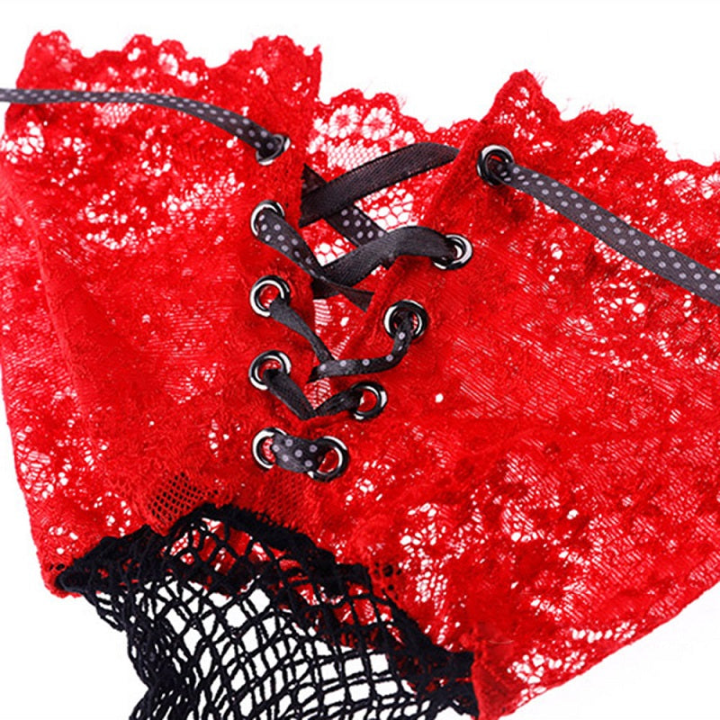 Lingerie See Through Fishnet Bandage Lace Patchwork Stockings