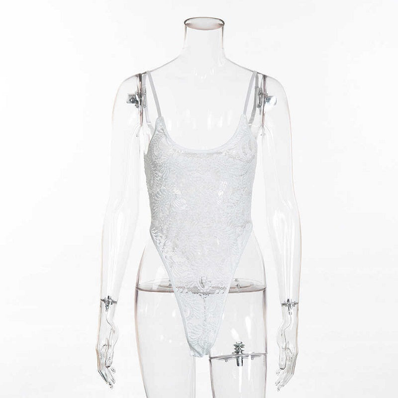 Low-cut Lace See-through Strap Sleep Bodysuit