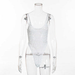 Low-cut Lace See-through Strap Sleep Bodysuit