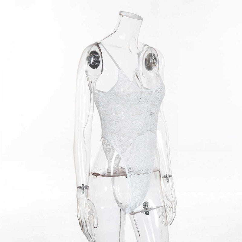 Low-cut Lace See-through Strap Sleep Bodysuit