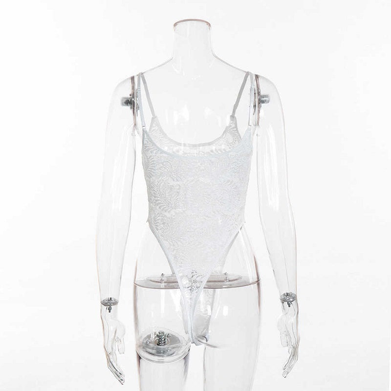 Low-cut Lace See-through Strap Sleep Bodysuit