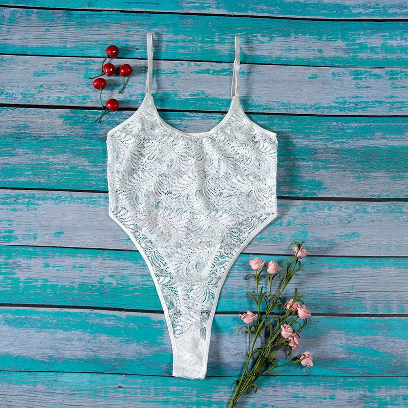 Low-cut Lace See-through Strap Sleep Bodysuit
