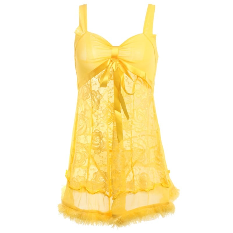 Mesh Pacthwork Plush Hemline Strap Sleep Dress