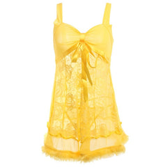Mesh Pacthwork Plush Hemline Strap Sleep Dress