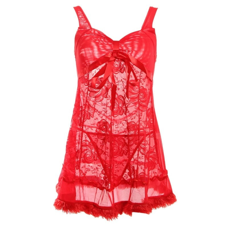 Mesh Pacthwork Plush Hemline Strap Sleep Dress
